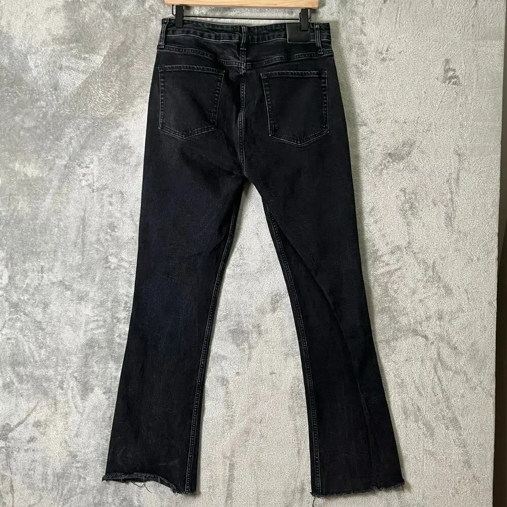 ANINE BING Roxanne Jean Black Tie Split Cuffs Raw Hems 32 Modern Chic Effortless